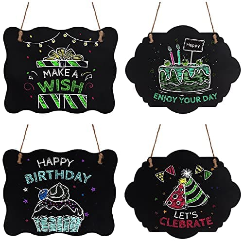 Image of BELLE VOUS Wooden Black Chalkboard (4 Pack), Double Sided, Erasable, Vintage Design, Twine for Hanging, Writing Board for Home, Kitchen, Events, Classrooms, Restaurants, Cafes, Shops