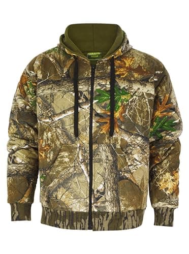 Image of LABEL APPAREL Men's Jungle Print Full Zip Hooded Jacket Quilted Fleece Lined Hoodie - Camouflage Thick Hoodie with Pockets M-5XL