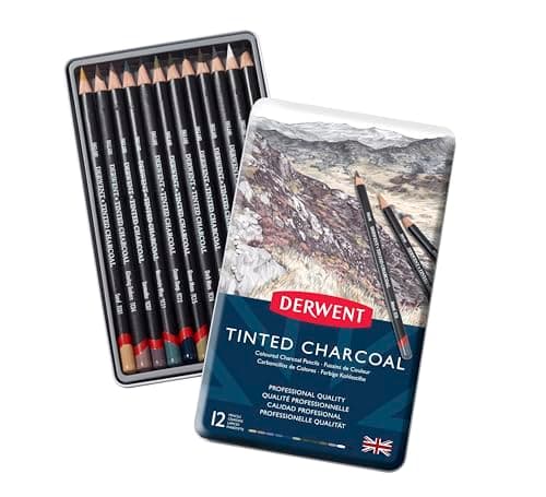 Image of Derwent Tinted Charcoal Drawing Pencils, Set of 12, Watersoluble, Professional Quality, 2301690
