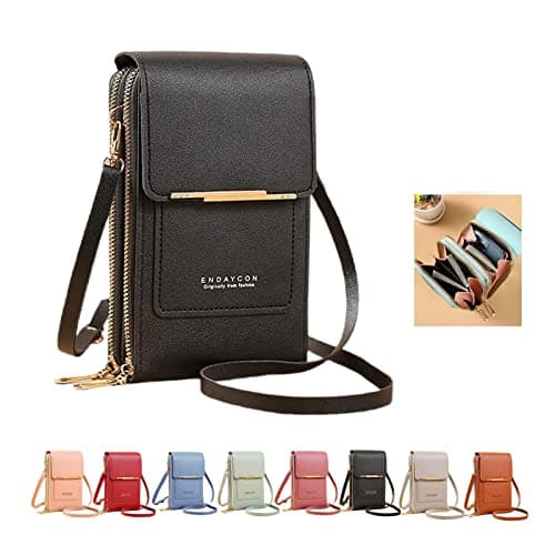 Image of Yebutt Cross Body Bag Women with Multi-Pockets, Leather Ladies Cross Body Handbags Phone Pouch with Long Strap Zips Card Slots, Cellphone Shoulder Bags Coin Purse Wallet (Black)