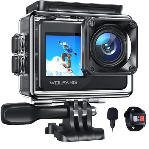 Image of WOLFANG GA120 4K 20MP Action Camera, 40M Waterproof Underwater Camera for Snorkeling, 170° Wide Angle WiFi Dual Screen Vlogging Camera with EIS, External Microphone, Remote Control