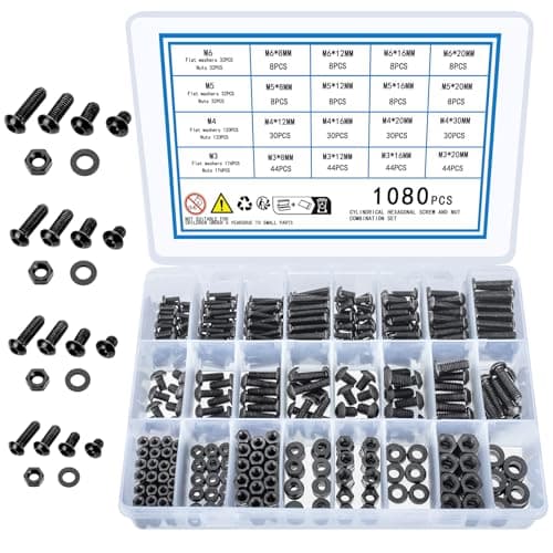Image of KOXXIAMOQ 1080 Pcs M3 M4 M5 M6 Nuts and Bolts and Washers Set, Hex Socket Head Cap Machine Screws, Stainless Steel Pan Hex Button Head Bolts and Nuts and Washers Fastener Assortment Kit