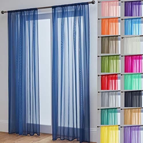 Image of John Aird Lucy Voile Curtains - Rod Pocket Slot Top - Pair Net Curtains - 2 Panels (Navy, W 58" x L 90")
