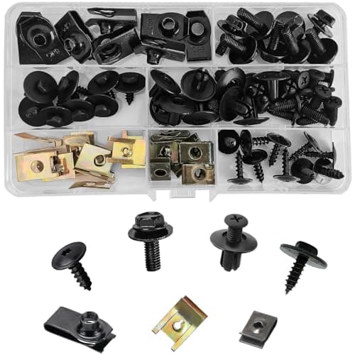 Image of 76 Pcs Car Screws and Nut Clip Kit,Car Body Undertray Fender Screws, Metal U-type Fastener Clip,Car Plastic Mounting Set for Bumper Mounting Clips Door Trim