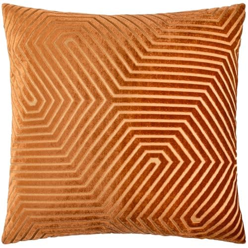 Image of Paoletti Evoke Velvet Cushion Cover – Luxurious Chevron Pattern Decorative Square Cushion Case (Brick - 55x55cm)