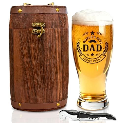 Image of Cvkwe Personalised Beer Glass Gifts for Men - World's Best Dad Beer Glass Barrel Box Gift for Dad, Father Present from Kids, Daddy Gifts for Birthday Father's Day Christmas New Year Occasion Gift