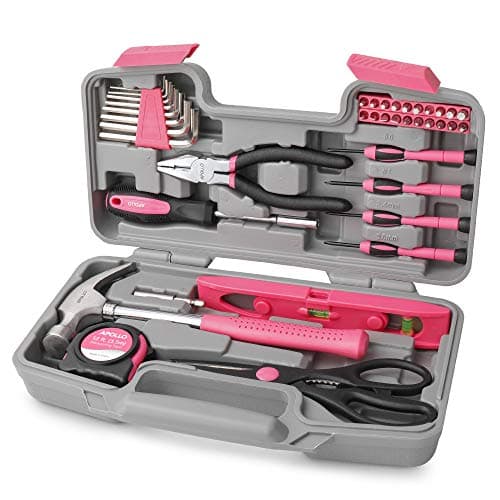 Image of Apollo 39pc Pink Home DIY Repair Tool Kit Set. Women Ladies Starter Basic Hand Tools in a Compact and Portable Toolbox Case for Household and Office