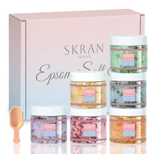 Image of Epsom Salt Bath Gift Set, 6 Aromatherapy Blends with Essential Oils, Bath & Body Gift Set for Women, Stress Relief, Self Care, Birthday, Lavender, Eucalyptus, Lemon, Coconut, Tea Tree, Honey Almond