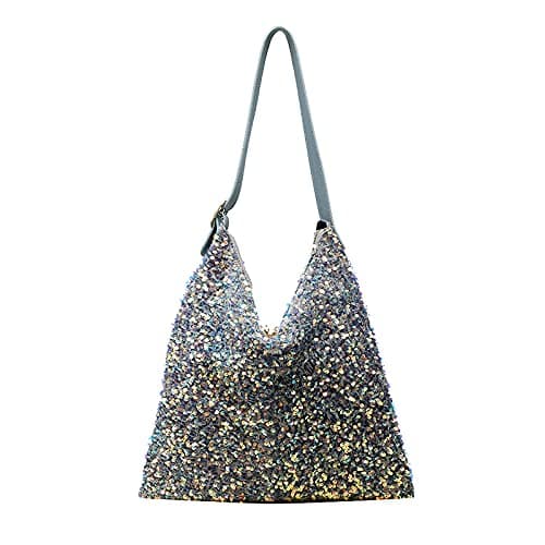 Image of Women Girls Glitter Sequin Shoulder Tote Bag Large Capacity Shiny Shopping Bag Pouch Travel Daily Purse