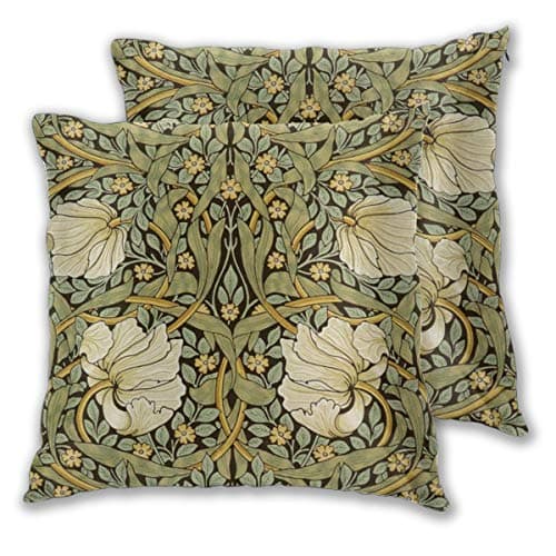 Image of Art Fan-Design Cushion Cover William Morris Pimpernel Vintage Set of 2 Square Throw Pillow Case Sham Home for Sofa Chair Couch/Bedroom Decorative Pillowcases