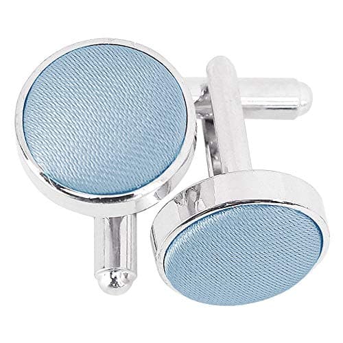 Image of DQT Mens Plain Satin Fabric Inlay Cufflinks - Wedding, Business & Formal Shirt Accessories - Dusty Blue