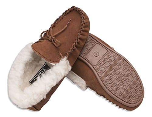 Image of Nordvek Womens Sheepskin Slippers - Wool Lined Moccasins - Non-Slip Hard Sole # 417-100 [Chestnut] [6 UK (39 EU)]