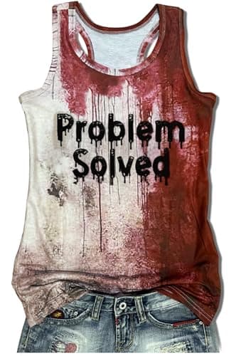Image of LANMERTREE I'm Fine Bloody Tank Tops for Women Funny Halloween Blood Horror Clothes Gift Blood Splatter Muscle Vest, Bloody Problem, Large