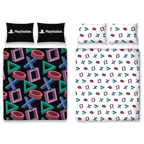 Image of Character World Official PlayStation Double Duvet Cover Set | Abstract Design Reversible 2 Sided Bedding Including Matching Pillow Cases | Gaming Black Double Bed Set