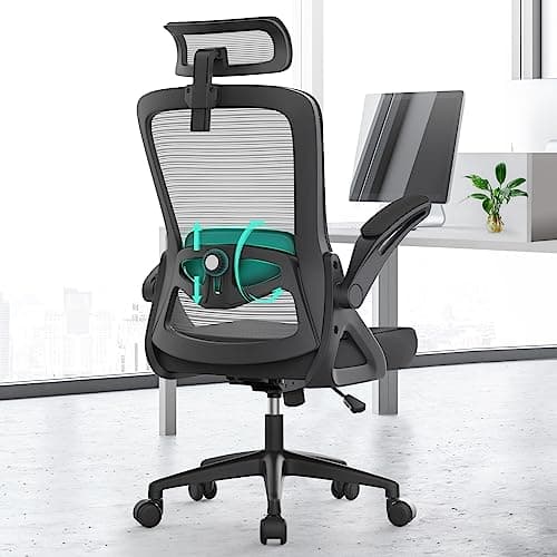 Image of YONISEE Office Chair Ergonomic Office Chair with Lumbar Support, Adjustable Armrests and Headrests, Mesh Chair High Back Comfortable for Home Office (Black)