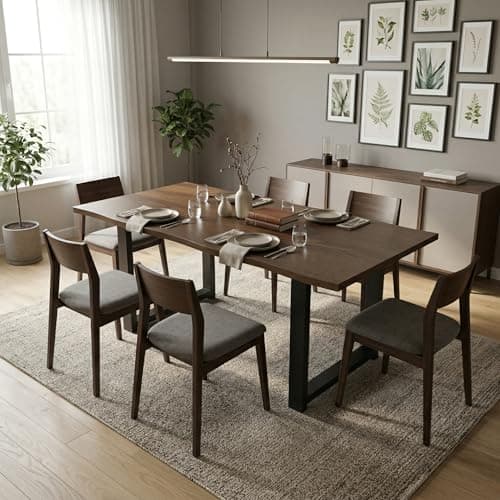 Image of DEZAGCE Solid Wood Dining Table, Kitchen Table for 4–6 People, Oak Finish Tabletop, Rectangle Wooden Dining Table with Sturdy Metal Legs for Dining Room, Kitchen, Living Room, 160 x 80 cm