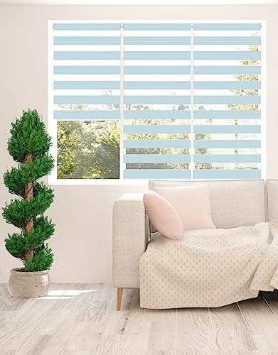 Image of Zebra Blinds - Day and Night Zebra Roller Blinds for Windows,Dual Layer Light Control Fabric, Modern Striped Design, Aluminium Cassette, Easy Fit Window Shades 145cm Drop (Blue, 37.5cm Width)