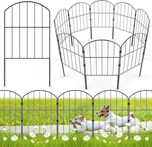 Image of WELDUN Garden Fence, Total 320CM(L) x 61CM(H) 10 Pcs Fencing Animal Barrier, Rustproof Metal Fence Panels, Decorative Fences and Borders for Dogs, Flower Bed, Patio