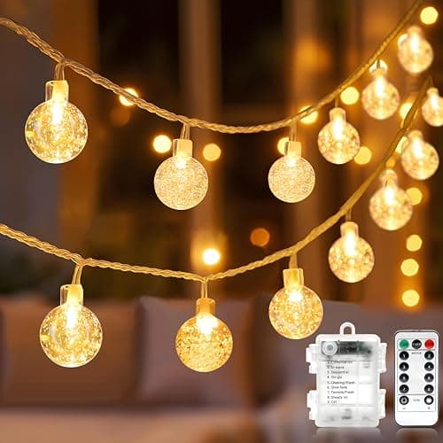 Image of Ulanox Globe String Lights Fairy Lights Battery Operated 32ft 80LED String Lights with Remote Waterproof Indoor Outdoor Hanging Lights Decorative Christmas Lights for Home Party Patio Garden Wedding