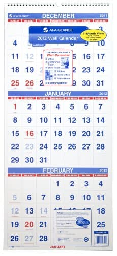 Image of AT-A-GLANCE Recycled Three-Month Reference Wall Calendar, Med Wall, 2012 (PM11-28)