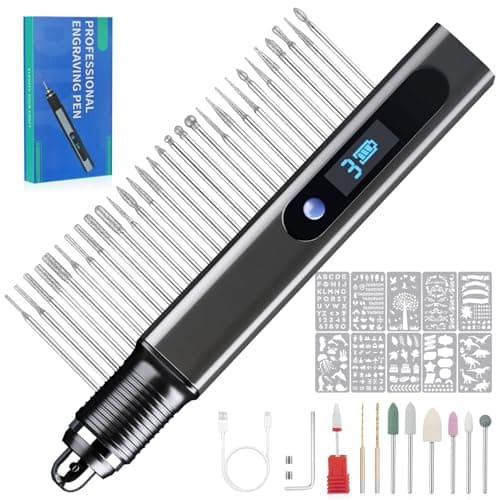 Image of Engraving Pen Kit Rechargeable Cordless Engraver Pen with 40 Bits, 10 Stencils, Mini DIY Electric Etching Machines Rotary Tool for Carving Jewelry Stone Wood Glass Metal Plastic (57pcs)