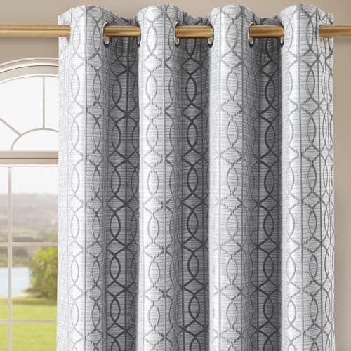 Image of HORIMOTE HOME 100% Blackout Eyelet Curtains 90x90 Inch (2 Panels) - Thermal Insulated Curtains with Noise Reduction, Heavyweight Jacquard Woven Grey Curtain for Bedroom,Living Room