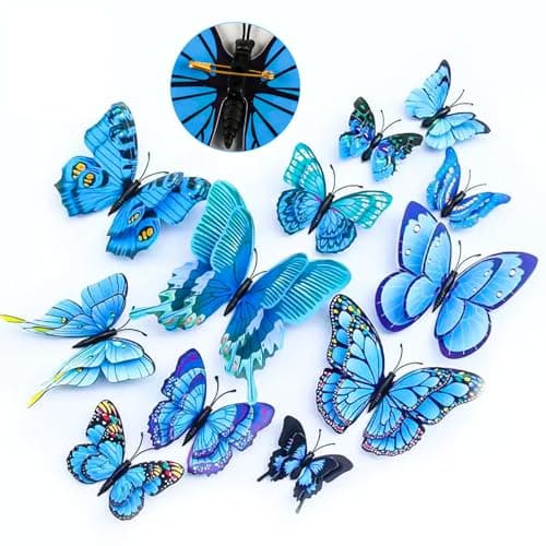 Image of 24 Pcs 3D Butterfly Wall Decorations, Spring with Safety Pins, Hanging for Home Birthday Tea Garden Party (2.36-4.72 Inch) (blue)
