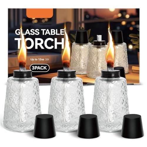 Image of 3 Pack Oil Lamp Clear Glass Table Torch Citronella Oil Lamps Lantern with 3 Wicks for Indoor Outdoor Patio Decors