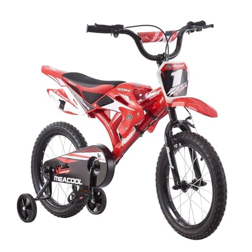 Image of BSTSEL 12" 16" 18" Kids Bicycle Moto Motorcross Bike with Removable Stabilisers Wheels for Boys&Girls Ages 2-9 Years Old Children 16/18 inch Motorcycle Bike Gift (Red, 16 inch)