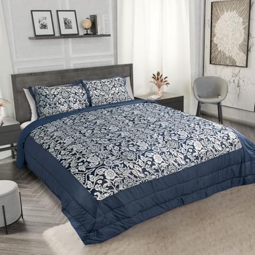 Image of Emma Barclay Eden - Embellished Jacquard Quilted Bedspread Set in Navy - To Fit Double/King