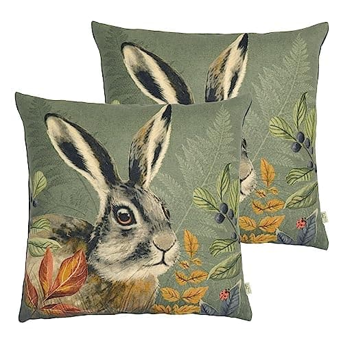 Image of Evans Lichfield Forest Hare Feather Filled Cushion - Twin Pack, Grey, 43 x 43cm