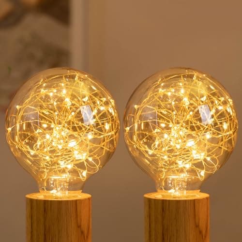 Image of Aigostar E27 LED Bulbs, Edison Screw Vintage Bulb 2500K, G95 Globe Large Light Bulb, Retro Amber Glass Decorative LED Filament Light Bulbs 2 Pack