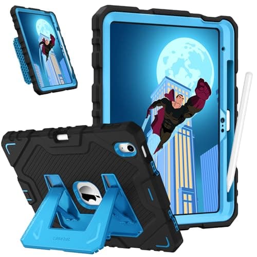 Image of FINTIE Kids Case for iPad (A16) 11th Generation 11 Inch (2025), iPad 10th Generation 10.9 Inch (2022), Fully-Body Rugged Heavy Duty Shockproof Kiddie Case Built-in Stand for Boys & Girls, Black-Blue