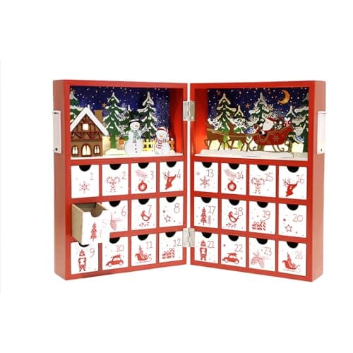 Image of PE Christmas Wooden Advent Calendar Book with Drawers and LED, Reusable Christmas Calendar with Village Scene Home Decoration for Adult and Kid