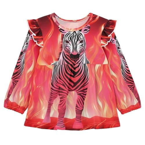 Image of Linnyio Space Light Zebra Girls Elegant Long Sleeve Shirts Blouses Kids Cute Sleeve Casual Tops 1-5 Years