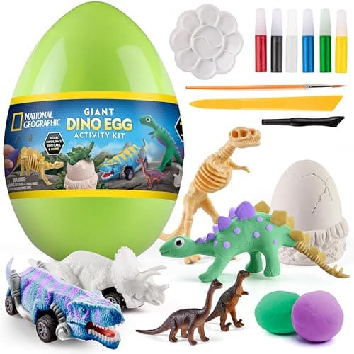 Image of National Geographic Giant Dinosaur Egg Activity Kit – 15+ Dino Crafts, Painting Cars, Clay Models, Dig Brick, Stickers & Learning Guide, Easter Basket Stuffers, Dinosaur Science Toy for Boys & Girls