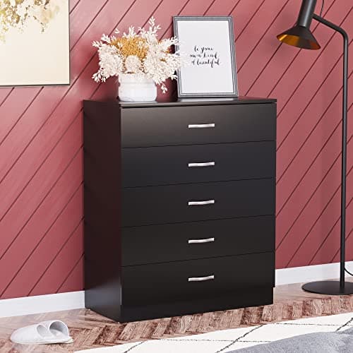 Image of Vida Designs Black Chest of Drawers, 5 Drawer Metal Handles Runners Anti-Bowing Support Furniture