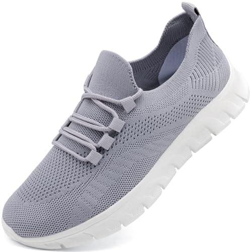 Image of Mens Trainers Gym Running Shoes Lightweight Walking Badminton Tennis Slip On Sneakers Athletic Sports Grey Size 9