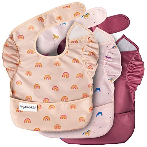 Image of Tiny Twinkle Mess-Proof Baby Bibs for Mealtime – Waterproof, Wipeable Toddler Bibs – Travel-Friendly – Free from PFAS, PVC, BPA, and Phthalates – (3 Pack, Unicorn)