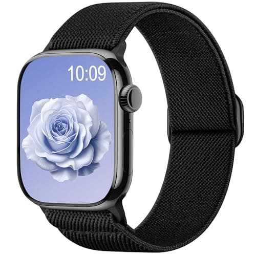 Image of Maledan Solo Loop Nylon Strap Compatible with Apple Watch Straps 40mm 41mm 38mm 42mm Women Men - Stretchy Elastic Nylon Sport Band for iWatch Series 11 10 9 8 7 6 5 4 3 2 1 SE3 SE2 SE, Black