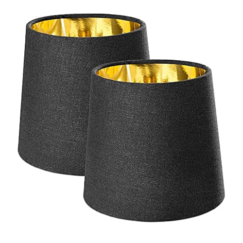 Image of Navaris Black Linen Lampshade - 17CM Contemporary Design Modern Lamp Shade for Lights with Golden Inner Lining - Set of 2, Suitable for E14 Lights