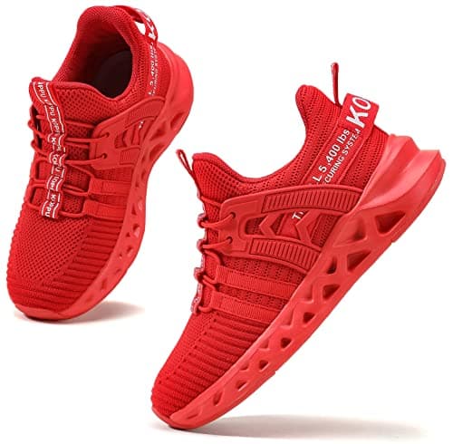 Image of Kricely Boys Kids Trainers Boys Tennis Shoes Girls Running Walking Shoes School Gym Sports Trainers Breathable Lightweight Sneakers（Red 11.5 UK Child）