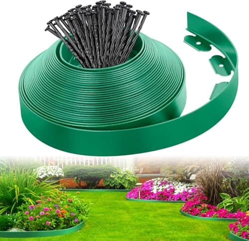 Image of LATERN Flexible Lawn Edging Border, 5M x 5CM Plastic Garden Edging No Dig Grass Lawn Edging Fence with 15Pcs Strong Securing Pegs for Garden Border, Flower Bed, Yard Pathway and DIY Landscaping
