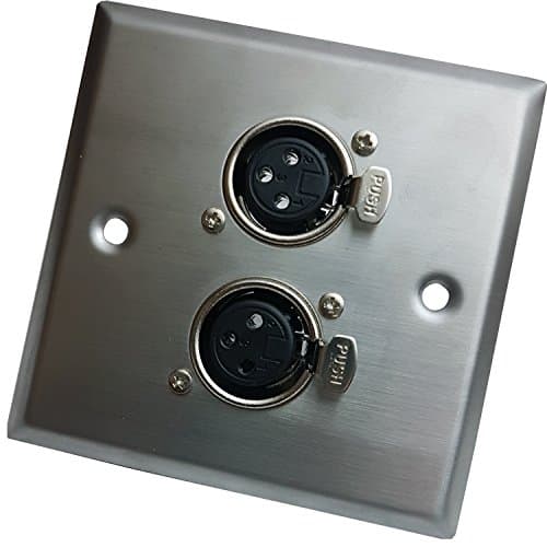 Image of Brushed Steel Twin (2x) 3 Pin XLR Female/Socket Outlet Metal Wall Face Plate – Audio, Amp/Amplifier, Mic/Microphone, Mixer, Speaker - Loops