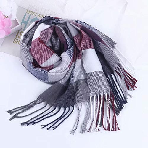 Image of Winter Long Soft Warm Tartan Check Scarves Wraps for Women Wool Spinning Tassel Shawl Long Stole