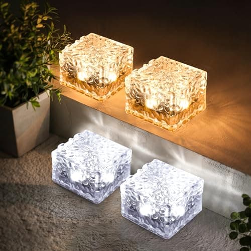 Image of GIGALUMI 4 Pack Solar Lights PVC Brick Outdoor Garden, 2 Lighting Colors Solar Lights Garden Ornaments Outdoor Waterproof for Path Lawn Pond Patio Ground Driveway