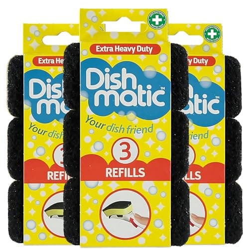 Image of Dish Matic Refill Sponges - 9 Pack Heavy Duty Black Refill Sponges Cleaning Scourer - General Purpose Washing-Up Sponge Refill Head for Kitchen & Bathroom Cleaning