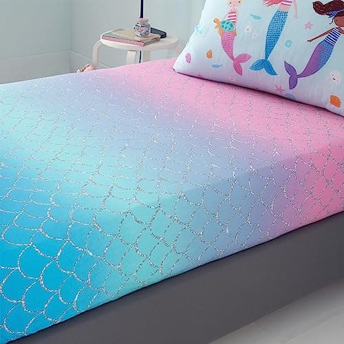 Image of Catherine Lansfield Kids Mermaid Ombre Single Fitted Sheet Pink