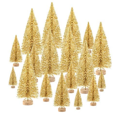 Image of KUUQA 48Pcs Mini Christmas Trees Bottle Brush Trees Tabletop Model Trees for Christmas Decoration DIY Room Decor Diorama Models (Gold) SMALL SIZE TREES