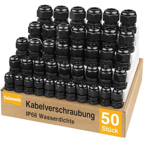 Image of 50Pack Cable Glands Set - Caianwin IP68 Waterproof Black Glands Conduit Fittings PG7/PG9/PG11/PG13.5/PG16